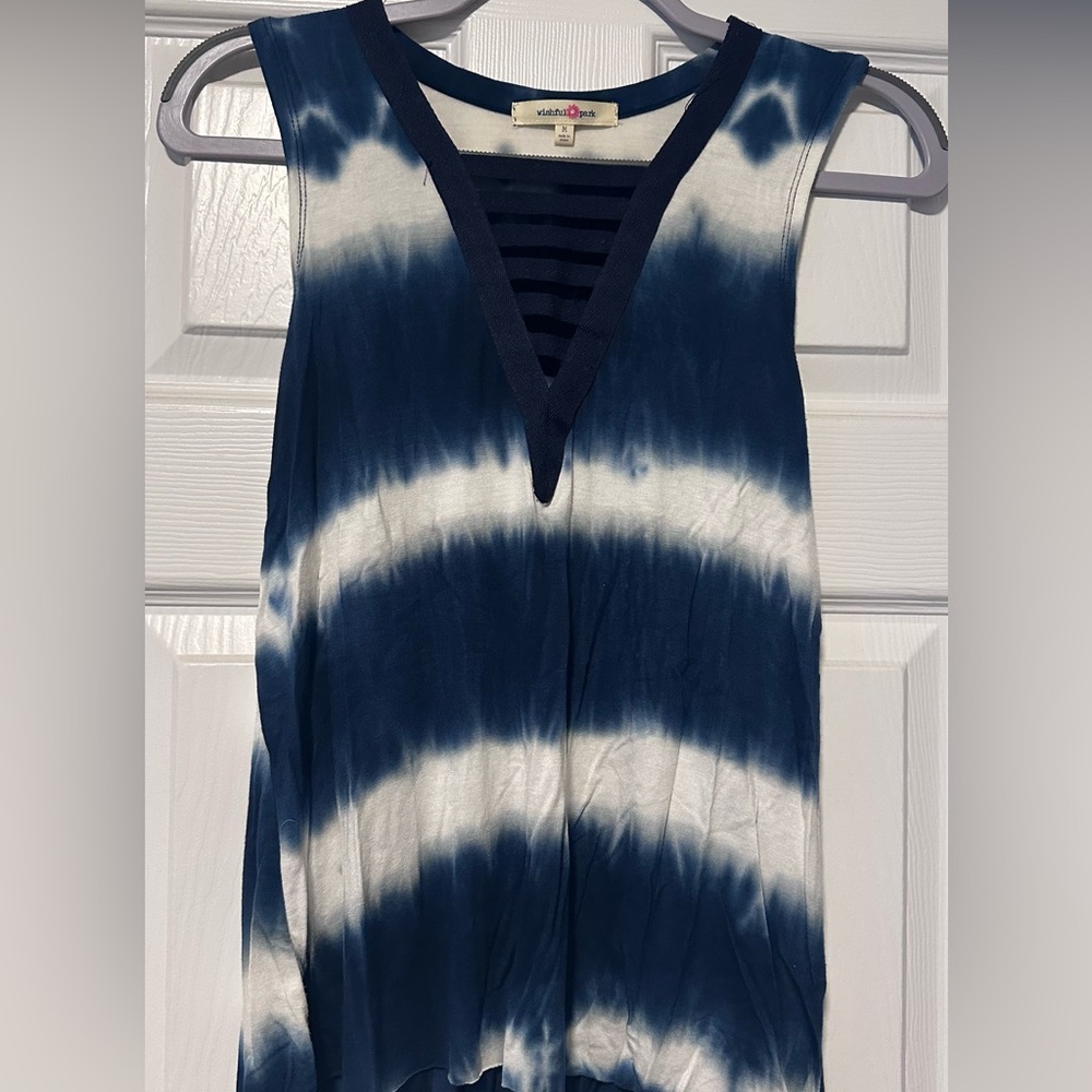 Blue and White Tie-Dye Sleeveless Top